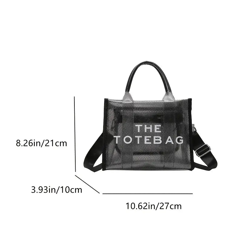 THE TOTE BAG, Clear Mesh Design PVC Handbag, Fashion Summer Beach Bag for Vacation (Small)