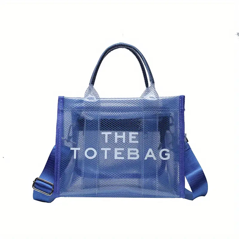 THE TOTE BAG, Clear Mesh Design PVC Handbag, Fashion Summer Beach Bag for Vacation (Small)