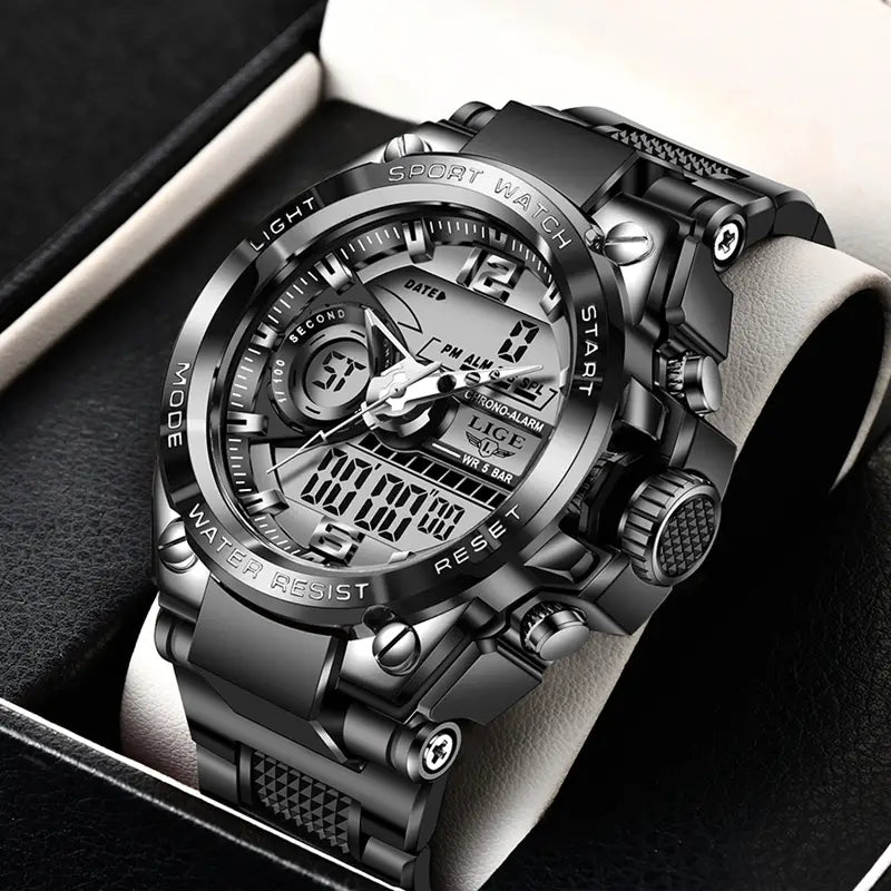 LIGE Men Digital Military Waterproof Watch (Black)