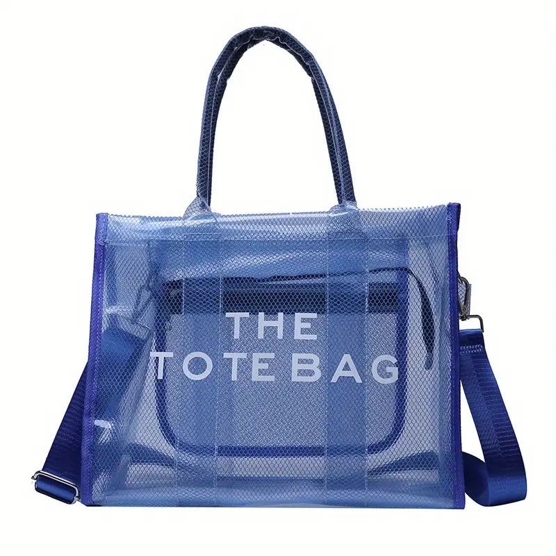 THE TOTE BAG - Letter Graphic Clear Tote Bag, Women's Plastic Shoulder Bag, Large Capacity Travel Beach/Stadium Bag
