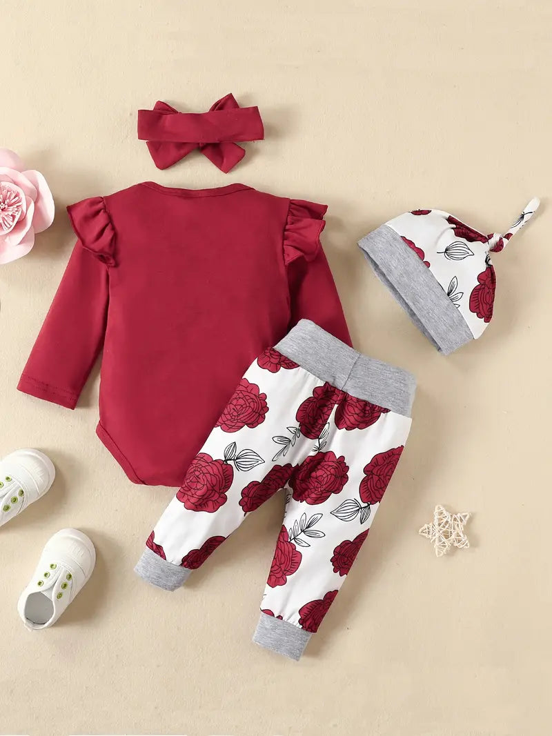 I'M MY DADDY'S GIRL AND MY MOMMY'S WORLD Baby Girl Clothes Baby Romper +Pants + Headband + Hat Outfit Set