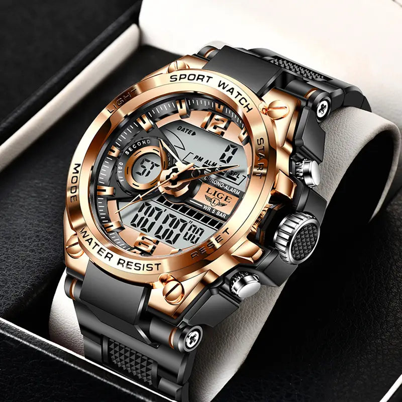 LIGE Men Digital Military Waterproof Watch (Golden)