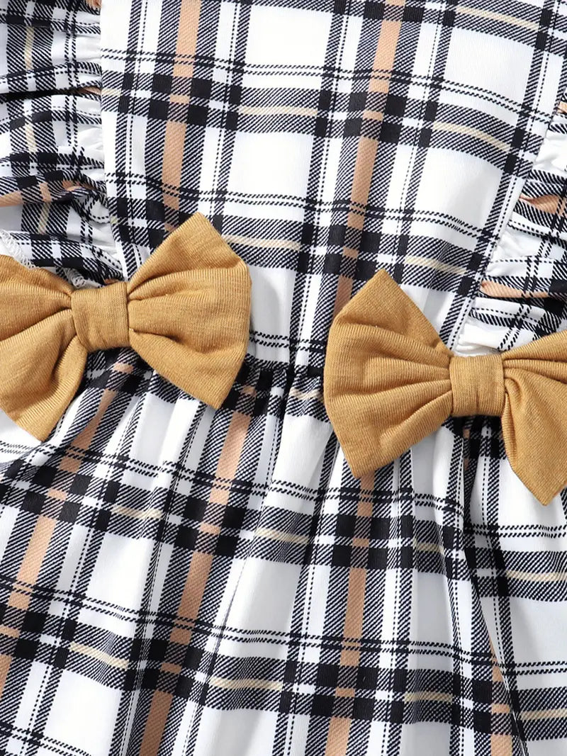 Baby Plaid Bowknot Decor Jumpsuit with Hat