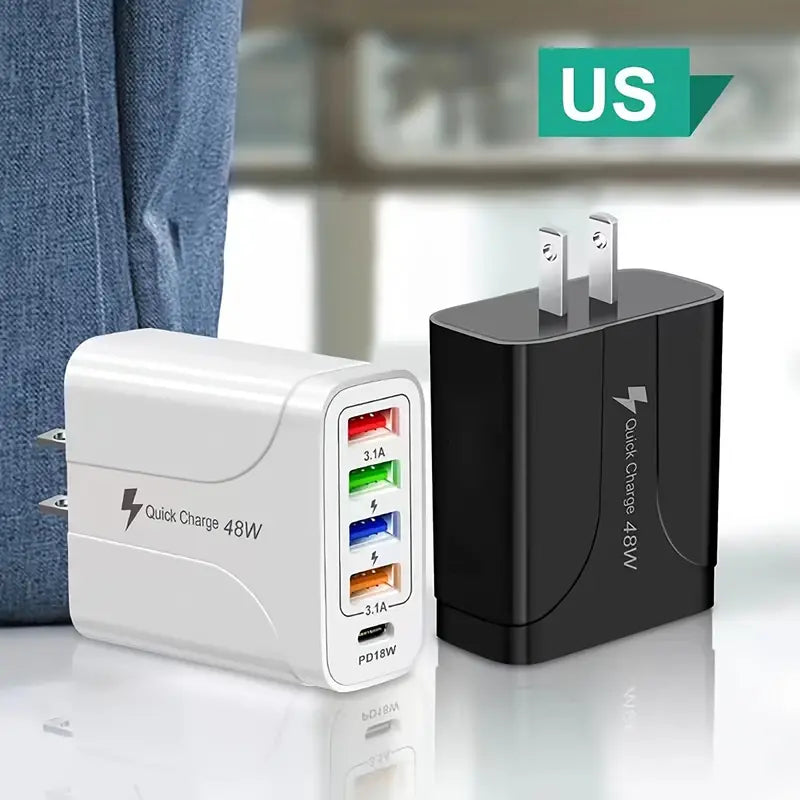 PD 48W Fast Charging for All Phone Quick Charging Multi-Ports Charging Head PD+4USB Ports Adapter
