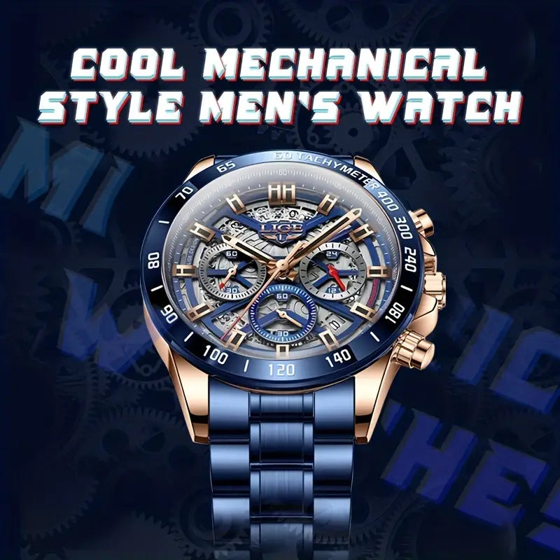 LIGE Waterproof Watch for Men Top Brand Luxury Men Watch Fashion Business Sports Quartz Chronograph Wristwatches Hollowed Out Chronograph Watch