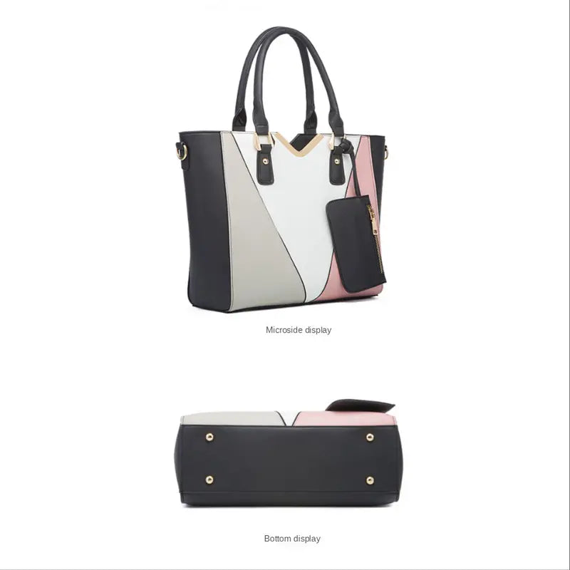Faux Leather Tote Bag Set, Women's Fashion Tote Bag & Shoulder Bag & Clutch Bag & Card Holder (BLACK)