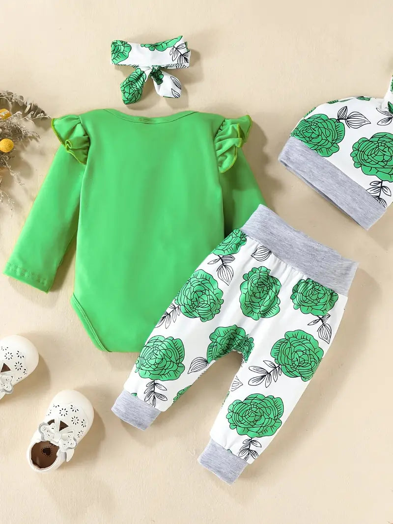I'M MY DADDY'S GIRL AND MY MOMMY'S WORLD Baby Girl Clothes Baby Romper +Pants + Headband + Hat Outfit Set