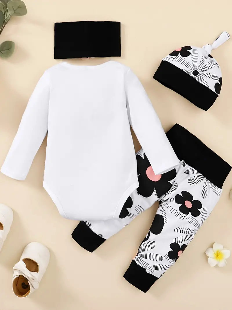 I'M MY DADDY'S GIRL AND MY MOMMY'S WORLD Baby Girl Clothes Baby Romper +Pants + Headband + Hat Outfit Set