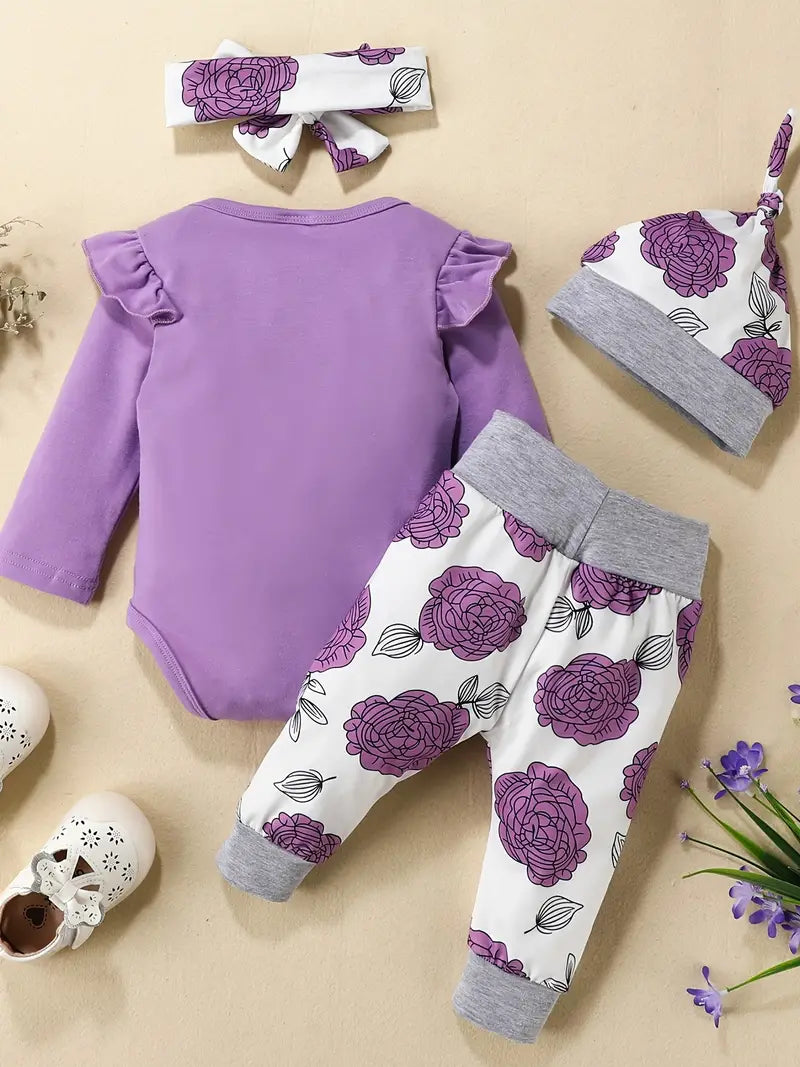 I'M MY DADDY'S GIRL AND MY MOMMY'S WORLD Baby Girl Clothes Baby Romper +Pants + Headband + Hat Outfit Set