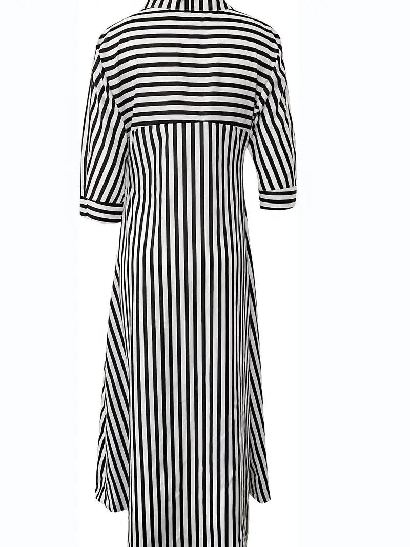 Women's Striped Long Dresses, V-Neck Casual Dress