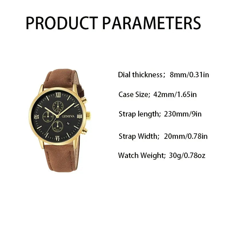 3pcs/set Men's Casual Analog Watches and Analog Bracelets, Chronograph Easy Wear Business Watches for Men, Beaded Bracelet Buckle Bracelet