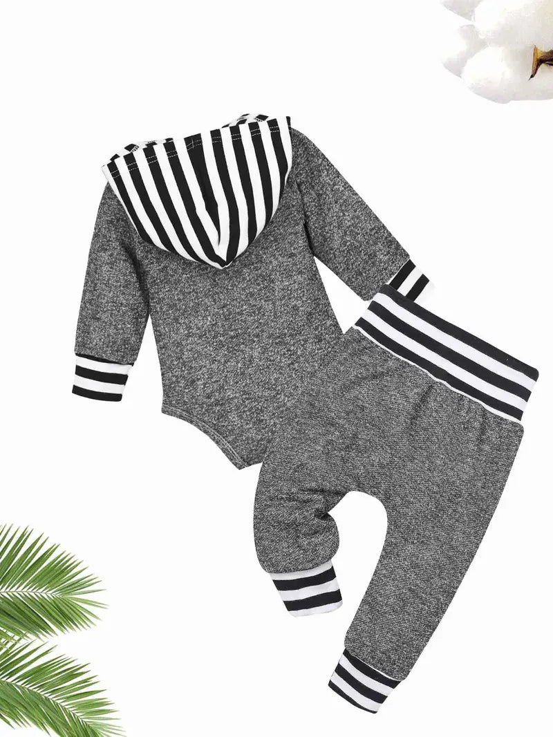 “Aint No Mama Like the One I Got” Baby Boys Casual Striped Letter Print Hooded Romper & Pants