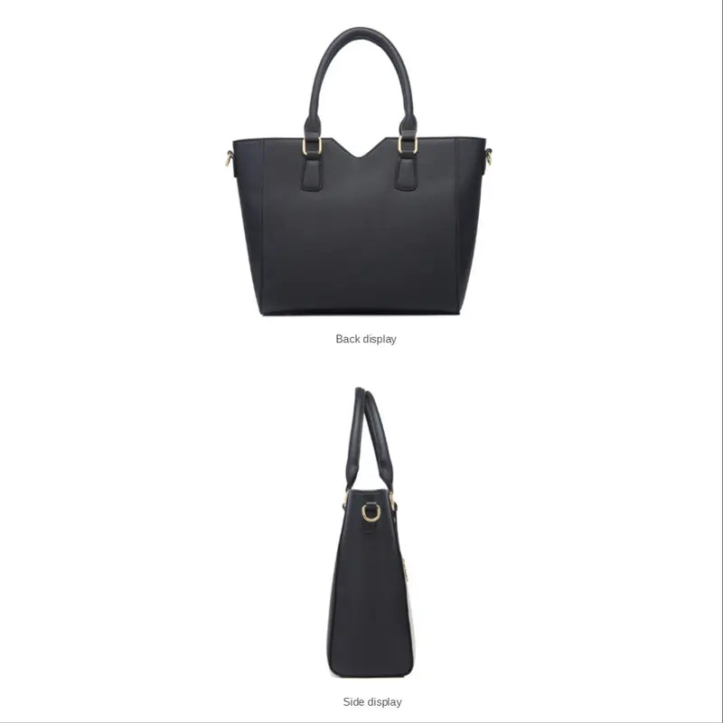 Faux Leather Tote Bag Set, Women's Fashion Tote Bag & Shoulder Bag & Clutch Bag & Card Holder (BLACK)