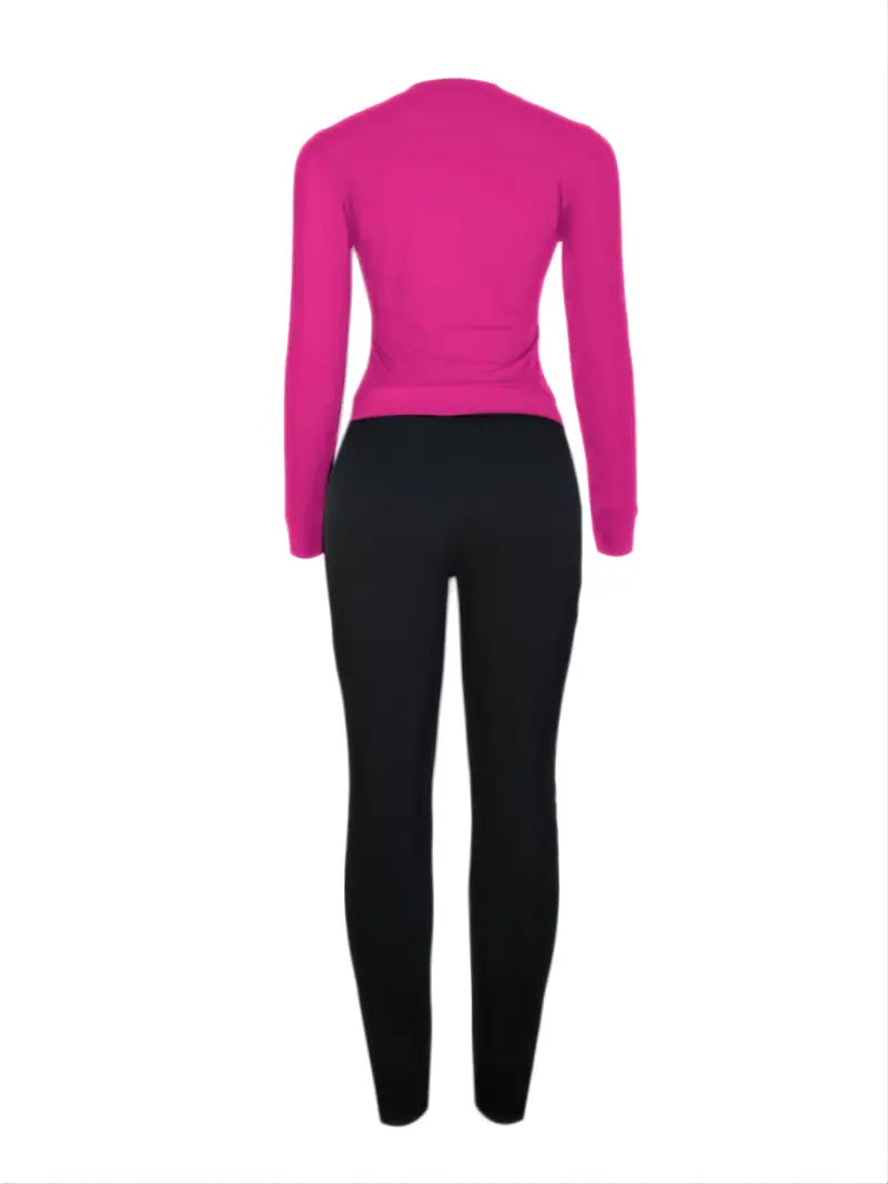 PINK - Casual Letter Print, Long Sleeve Tops & High Waist Long Length Pant Set