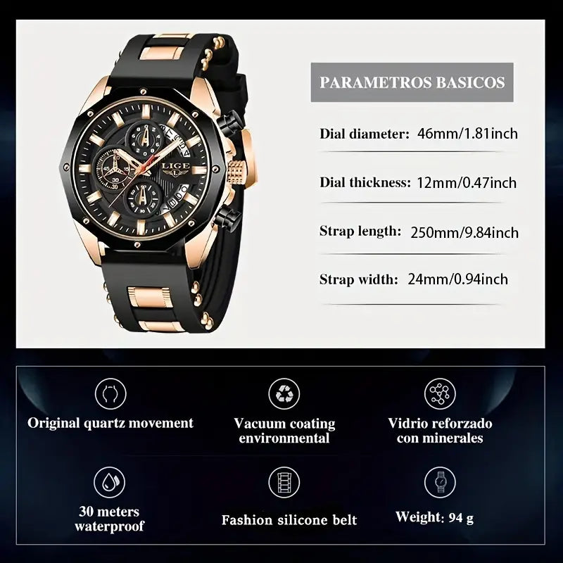 2023 LIGE Men Digital Military Waterproof Watch (Rose Golden Black)