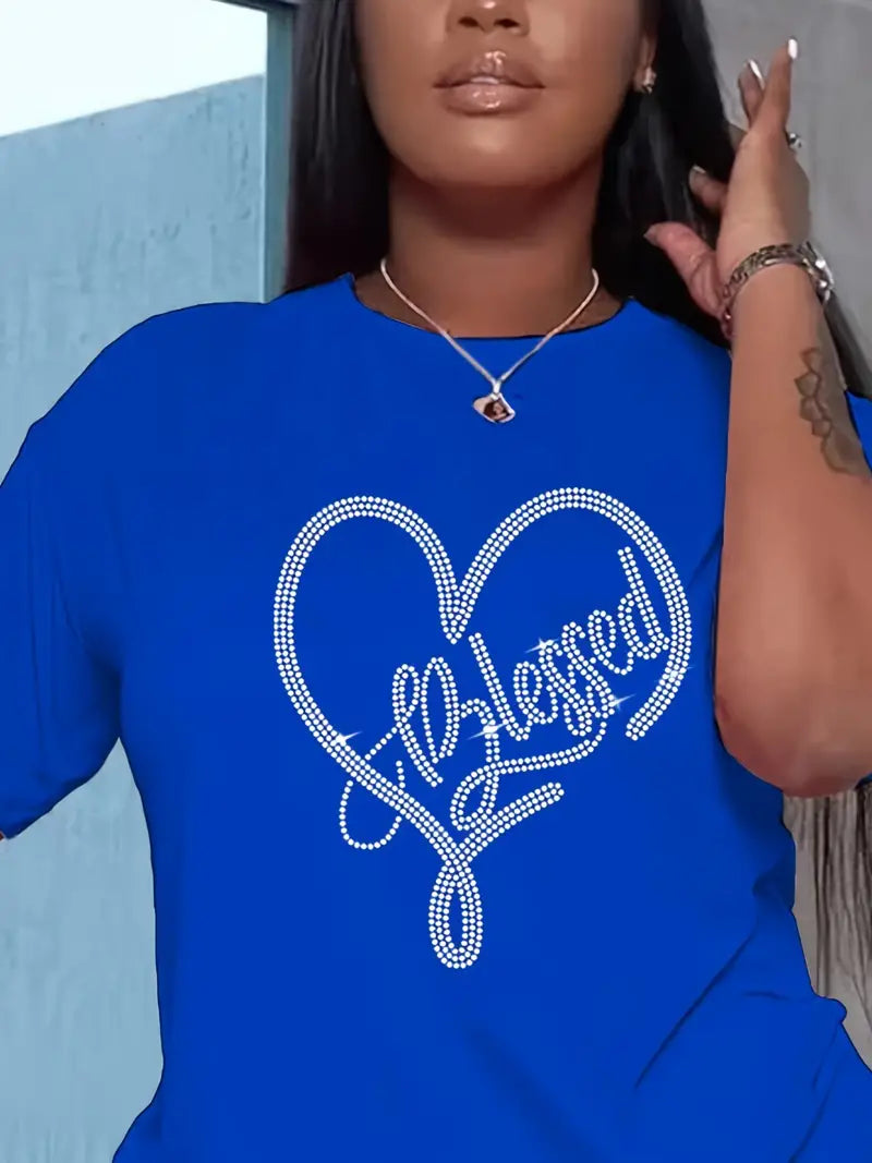 BLESSED - Letter Print, Crew Neck Short Sleeve T-shirt & Bodycon Short Outfit 2pc Set