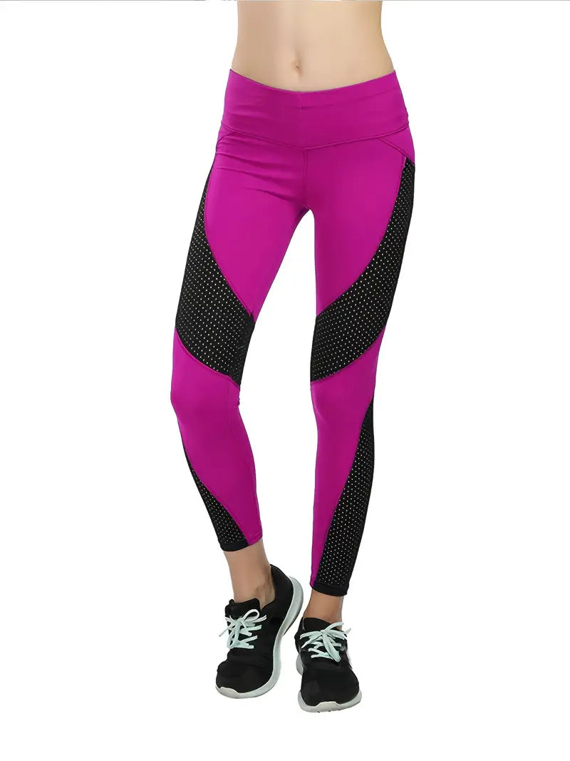 Medium Stretch Mesh Stitching Sports Yoga High Waisted Leggings (Skinny Type)