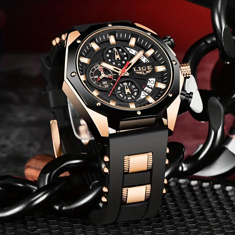 2023 LIGE Men Digital Military Waterproof Watch (Rose Golden Black)