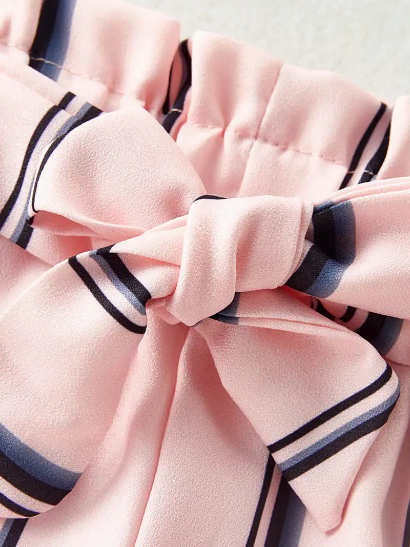 Off-The-Shoulder Long-Sleeve Top & Stripes Pants & Headband Set 3pcs Baby Girls