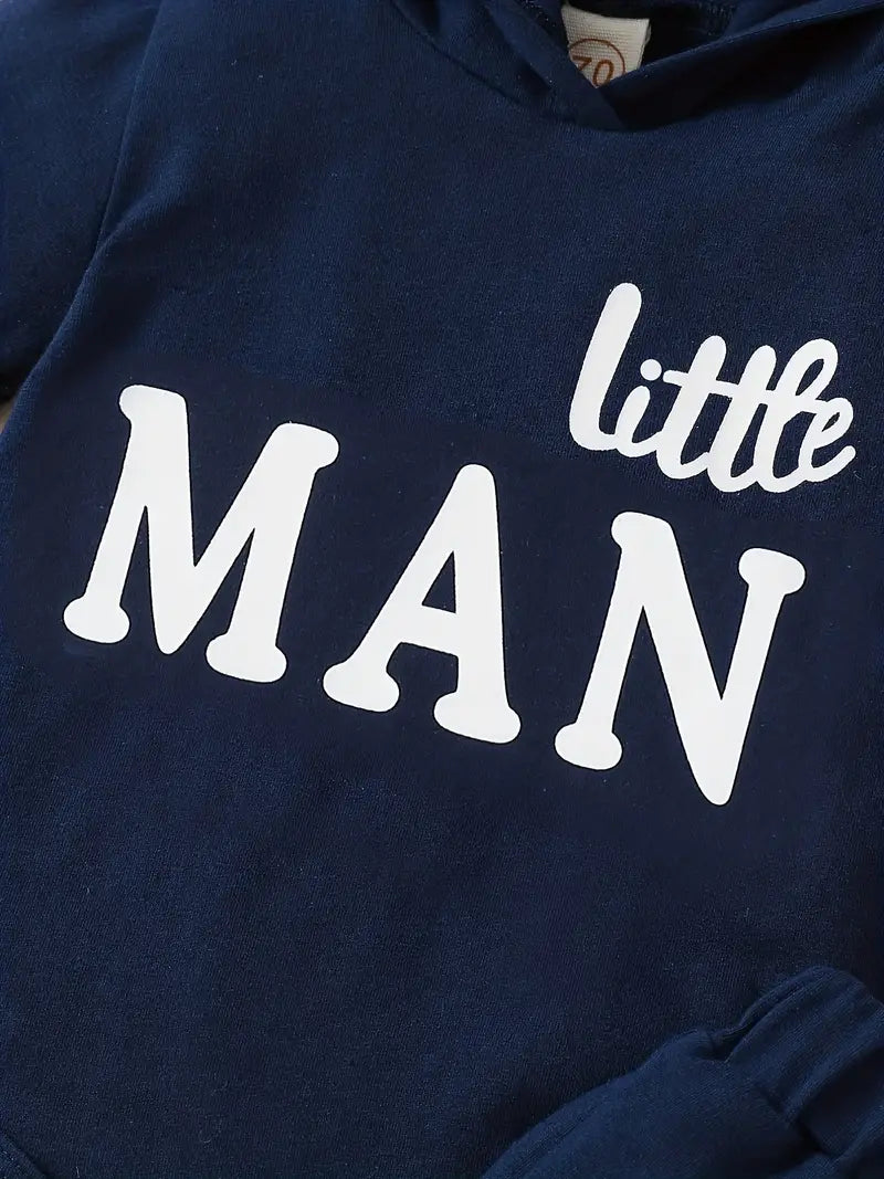 "LITTLE MAN" Baby Boys Short Sleeve Hooded Onesie & Shorts Set Clothes, 2pcs