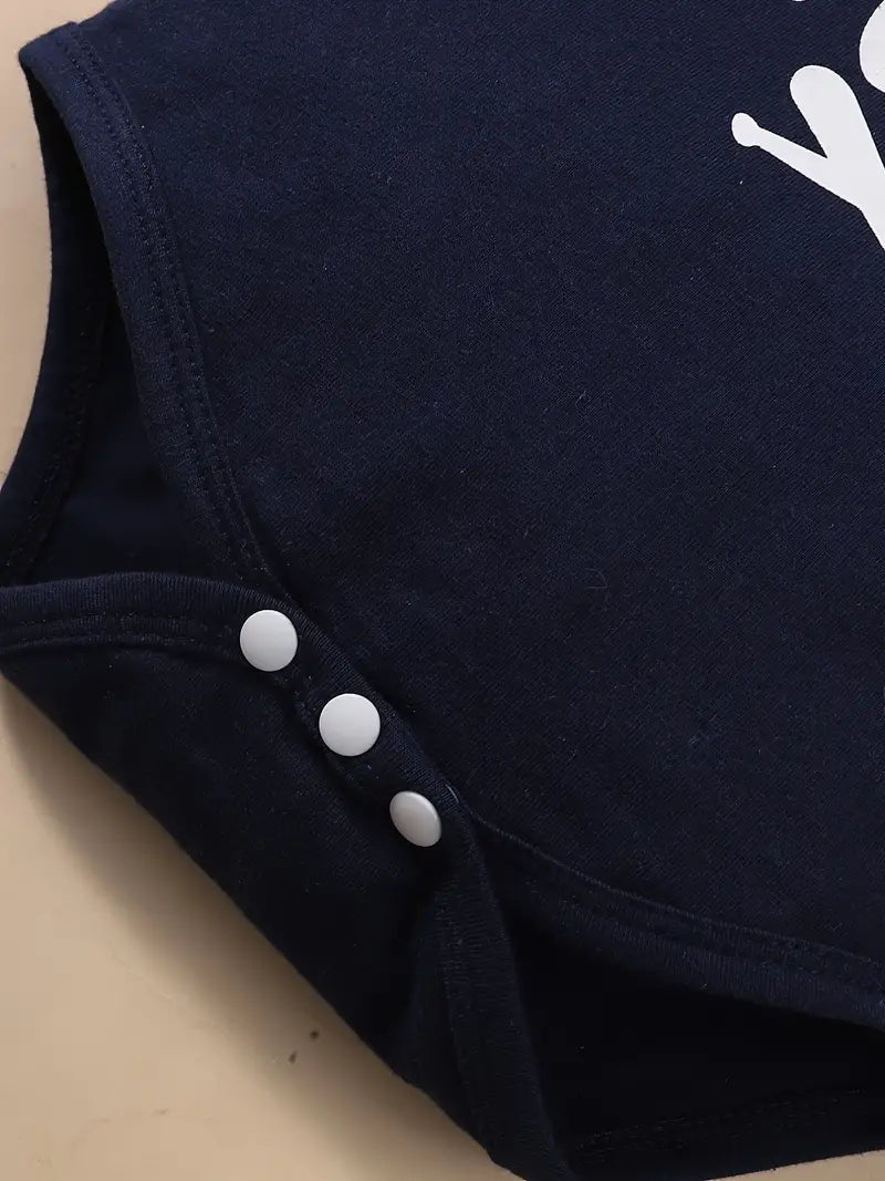 "GOING HOME" Graphic Bodysuit Onesies & Elastic Waist Baseball Graphic Pants & Hat Set, 3pcs Toddler