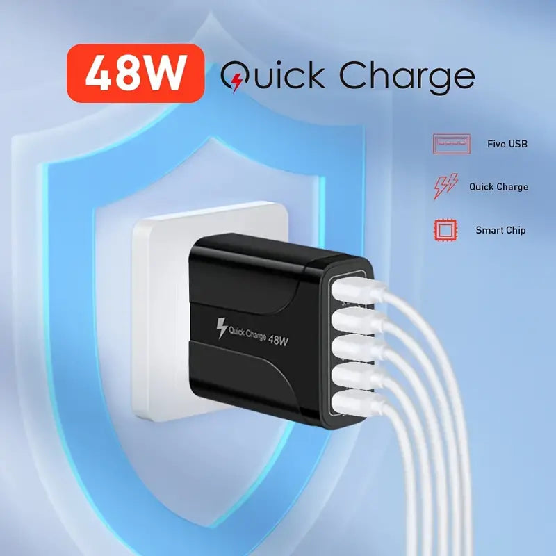 PD 48W Fast Charging for All Phone Quick Charging Multi-Ports Charging Head PD+4USB Ports Adapter