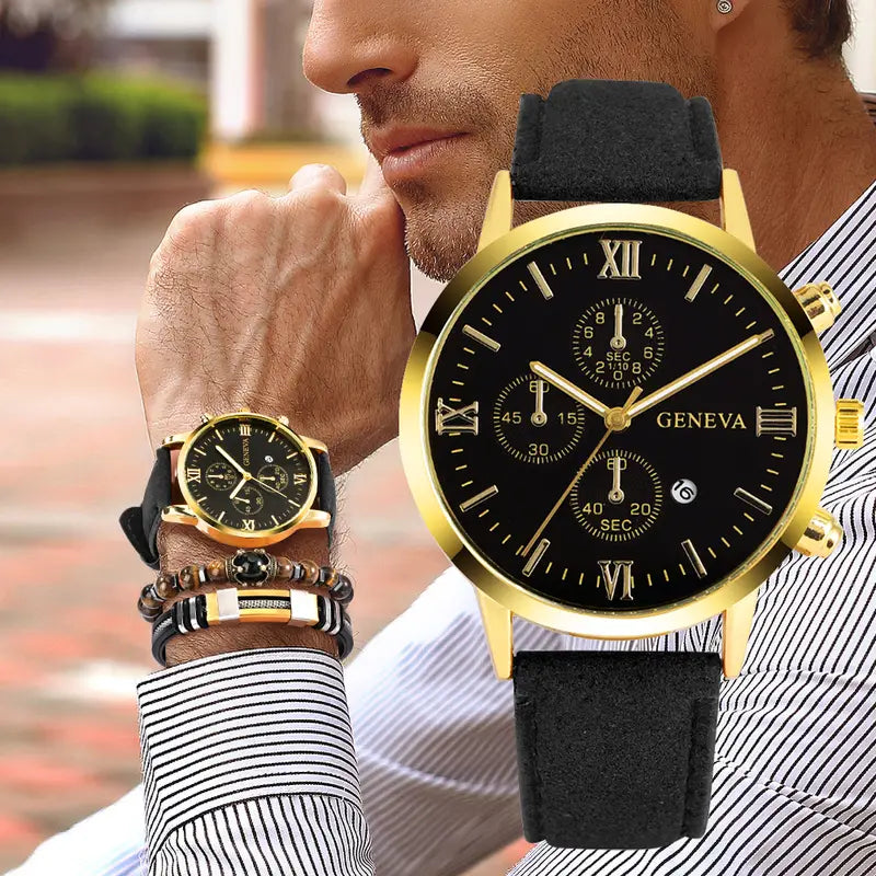 3pcs/set Men's Casual Analog Watch and Classic Bracelets Set (1 Watch+2 Bracelets)