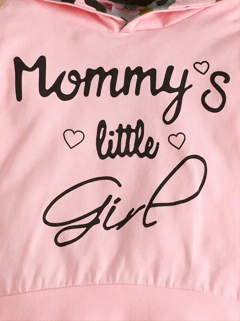 "Mommy's Little Girl" Camouflage Hooded Sweater + Hairband Three-piece Set, Baby Girls Casual Set