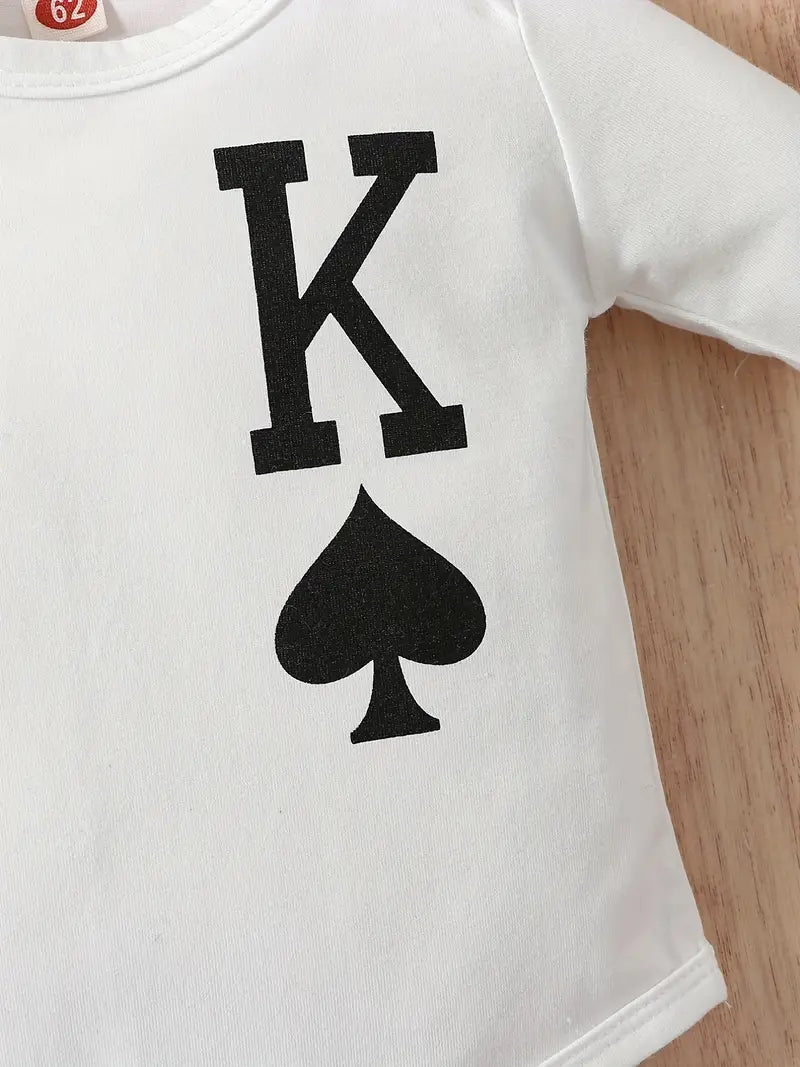 "K” Graphic Bodysuit Onesie Long Sleeve & Elastic Waist Graphic Pants & Hat Set, 3pcs Toddler