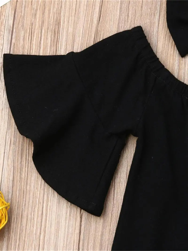 Toddler Girls Off Shoulder Top & Jeans with Leopard Belt & Headband 4pcs/set