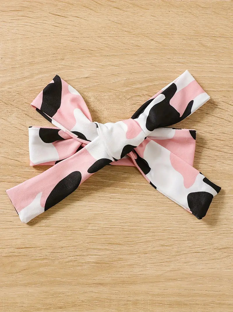 "Sorry DADDY" Print & Camouflage Print Pants & Bow Headband Set, Baby Girls Cute Casual Romper