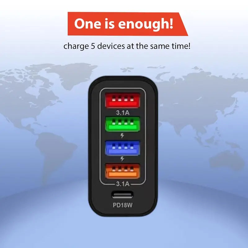 PD 48W Fast Charging for All Phone Quick Charging Multi-Ports Charging Head PD+4USB Ports Adapter