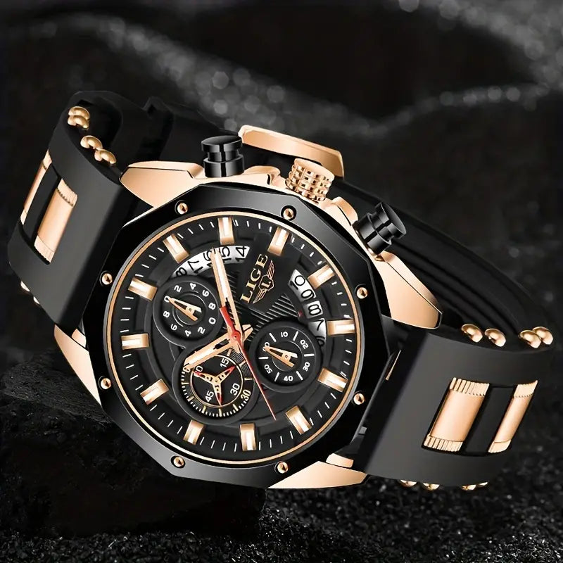 2023 LIGE Men Digital Military Waterproof Watch (Rose Golden Black)