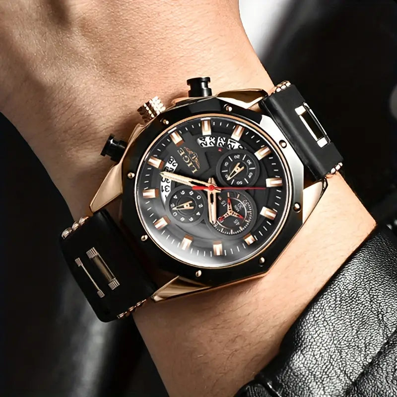 2023 LIGE Men Digital Military Waterproof Watch (Rose Golden Black)