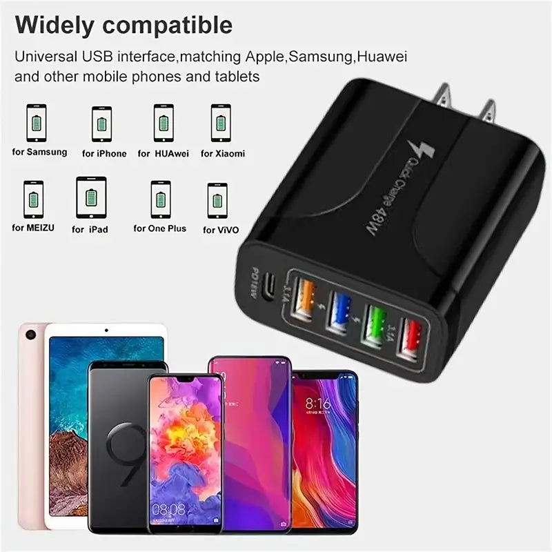 PD 48W Fast Charging for All Phone Quick Charging Multi-Ports Charging Head PD+4USB Ports Adapter