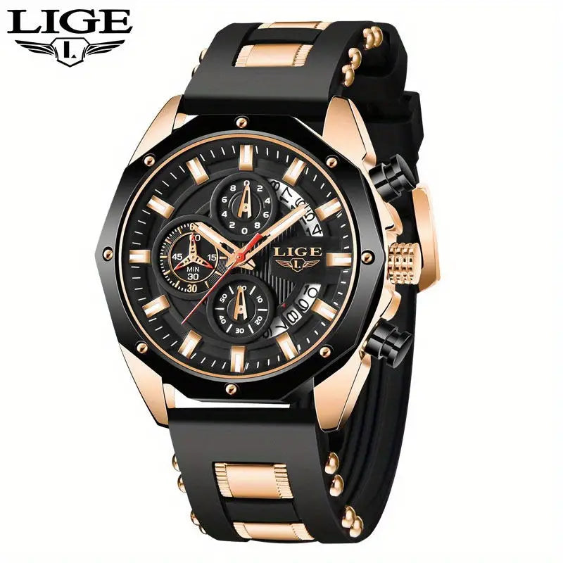 2023 LIGE Men Digital Military Waterproof Watch (Rose Golden Black)