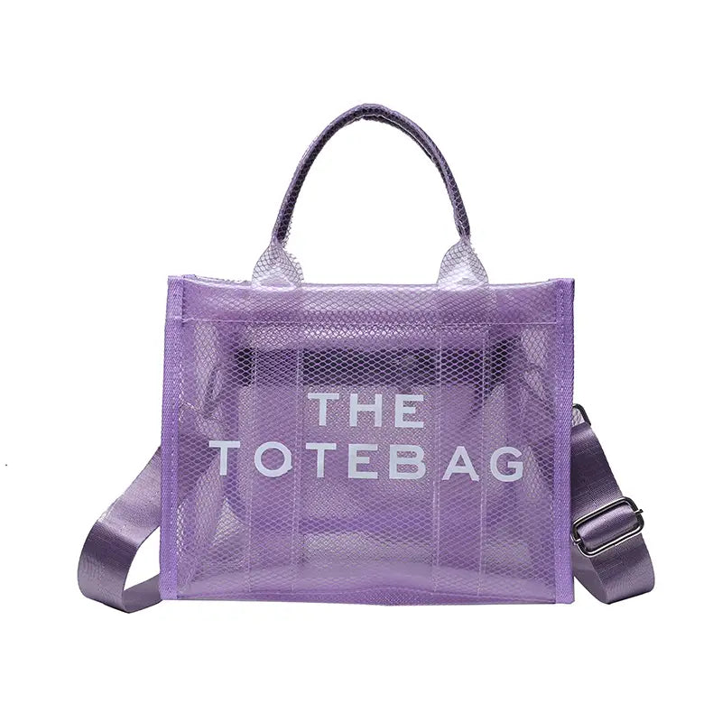 THE TOTE BAG, Clear Mesh Design PVC Handbag, Fashion Summer Beach Bag for Vacation (Small)