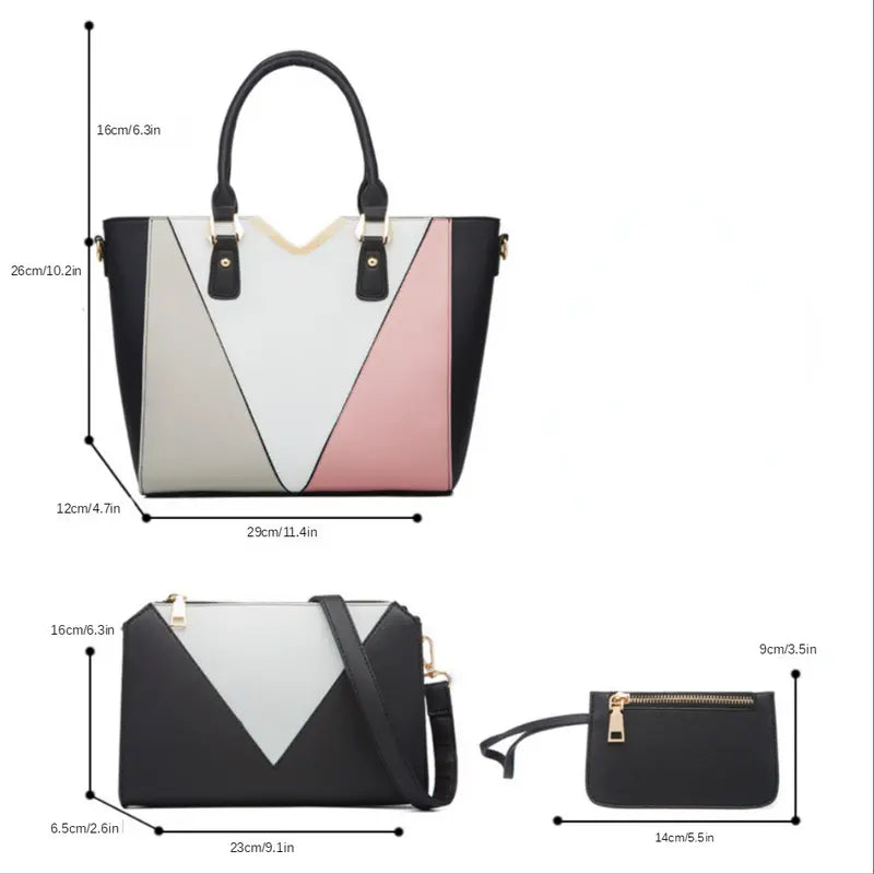 Faux Leather Tote Bag Set, Women's Fashion Tote Bag & Shoulder Bag & Clutch Bag & Card Holder (BLACK)