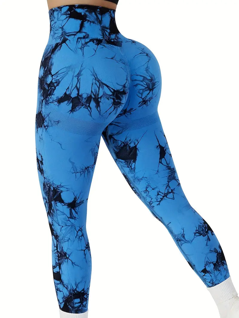 Butt-Lifting Fitness Yoga Pants, Stretchy High Waist Slimming Leggings, Marble / Tie Dye Pattern