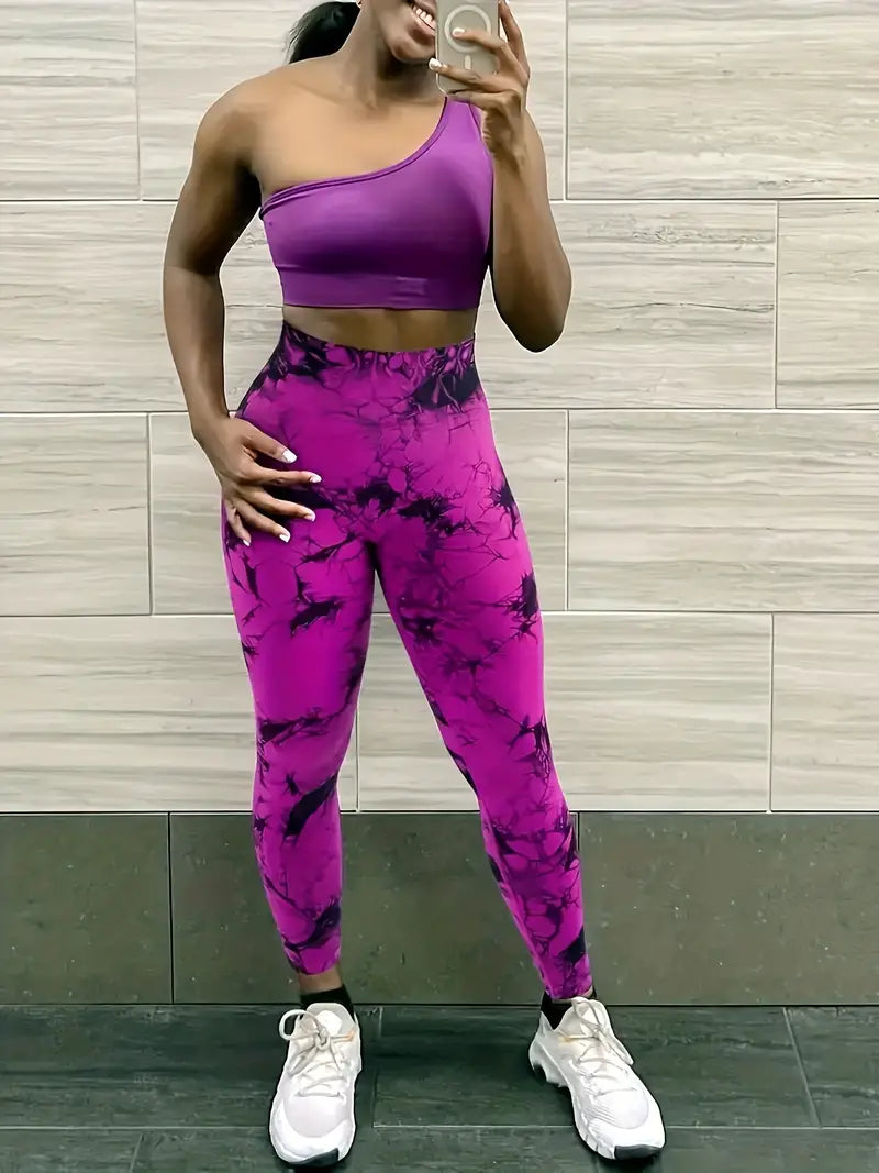 Butt-Lifting Fitness Yoga Pants, Stretchy High Waist Slimming Leggings, Marble / Tie Dye Pattern