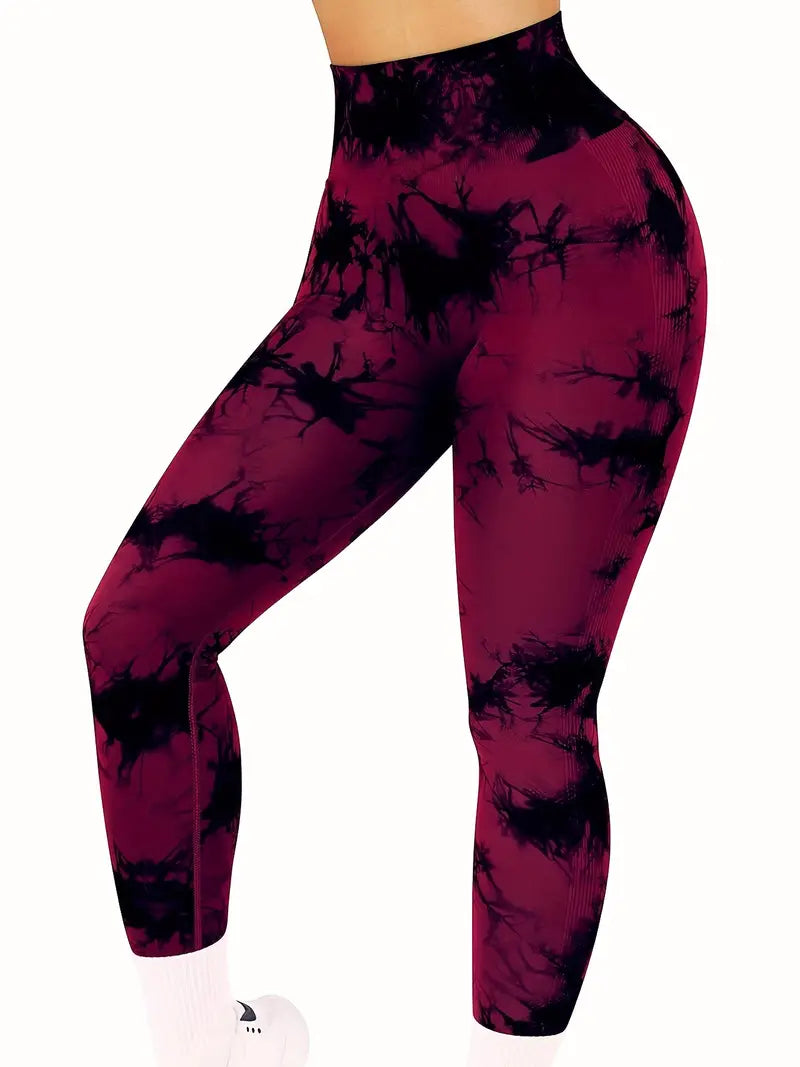 Butt-Lifting Fitness Yoga Pants, Stretchy High Waist Slimming Leggings, Marble / Tie Dye Pattern