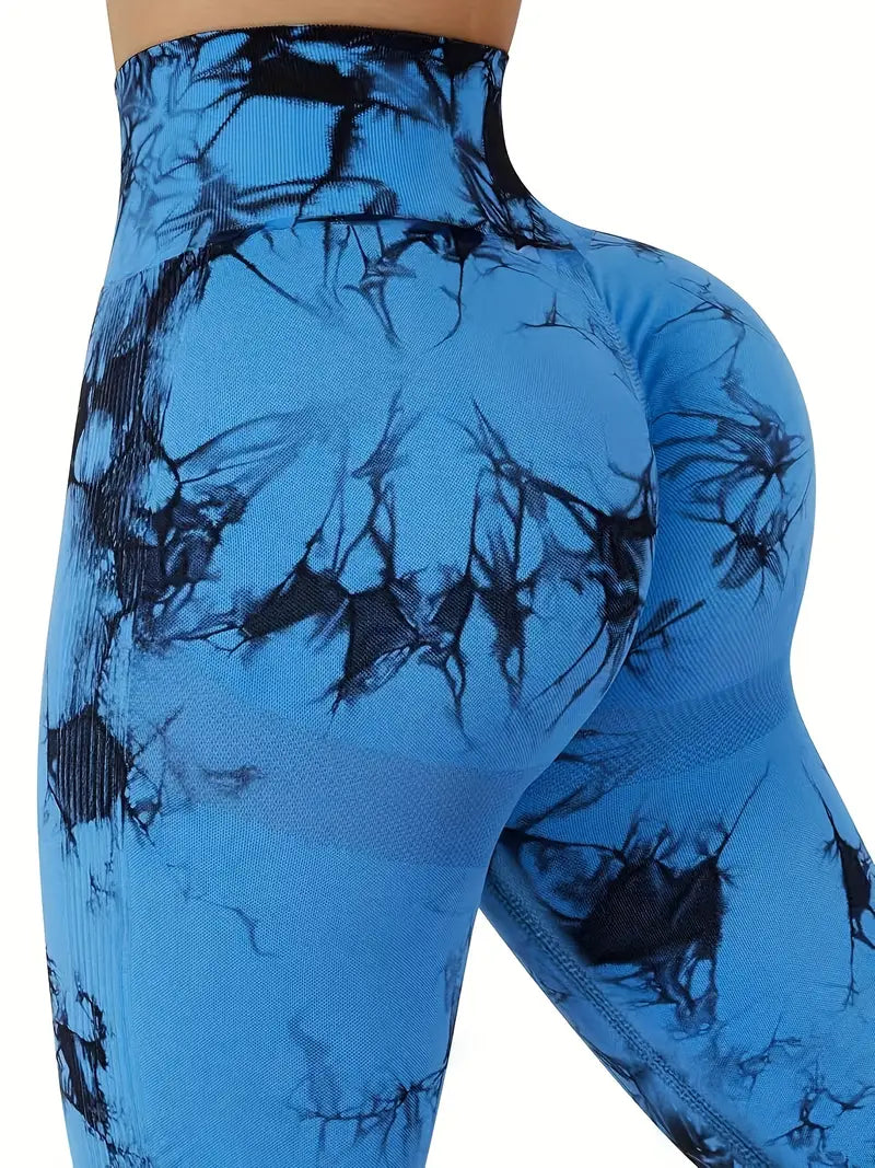 Butt-Lifting Fitness Yoga Pants, Stretchy High Waist Slimming Leggings, Marble / Tie Dye Pattern