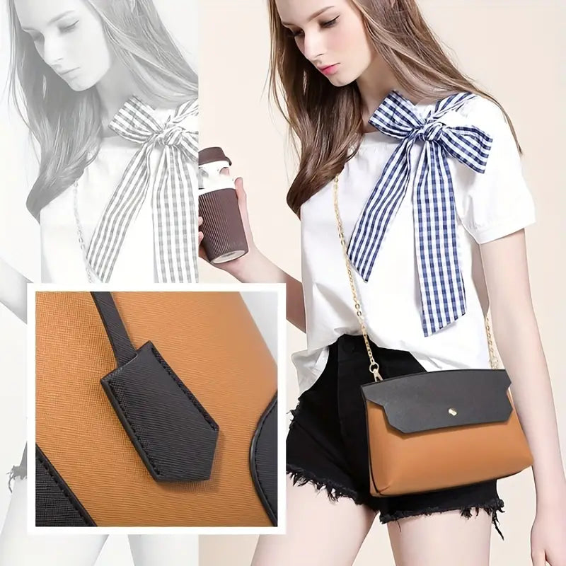 Faux Leather Tote Bag Set, Women's Fashion Tote Bag & Shoulder Bag & Clutch Bag & Card Holder (BROWN BLACK)
