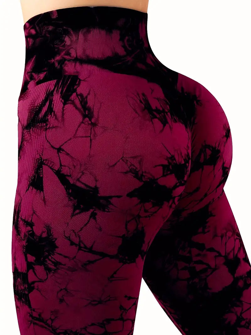 Butt-Lifting Fitness Yoga Pants, Stretchy High Waist Slimming Leggings, Marble / Tie Dye Pattern
