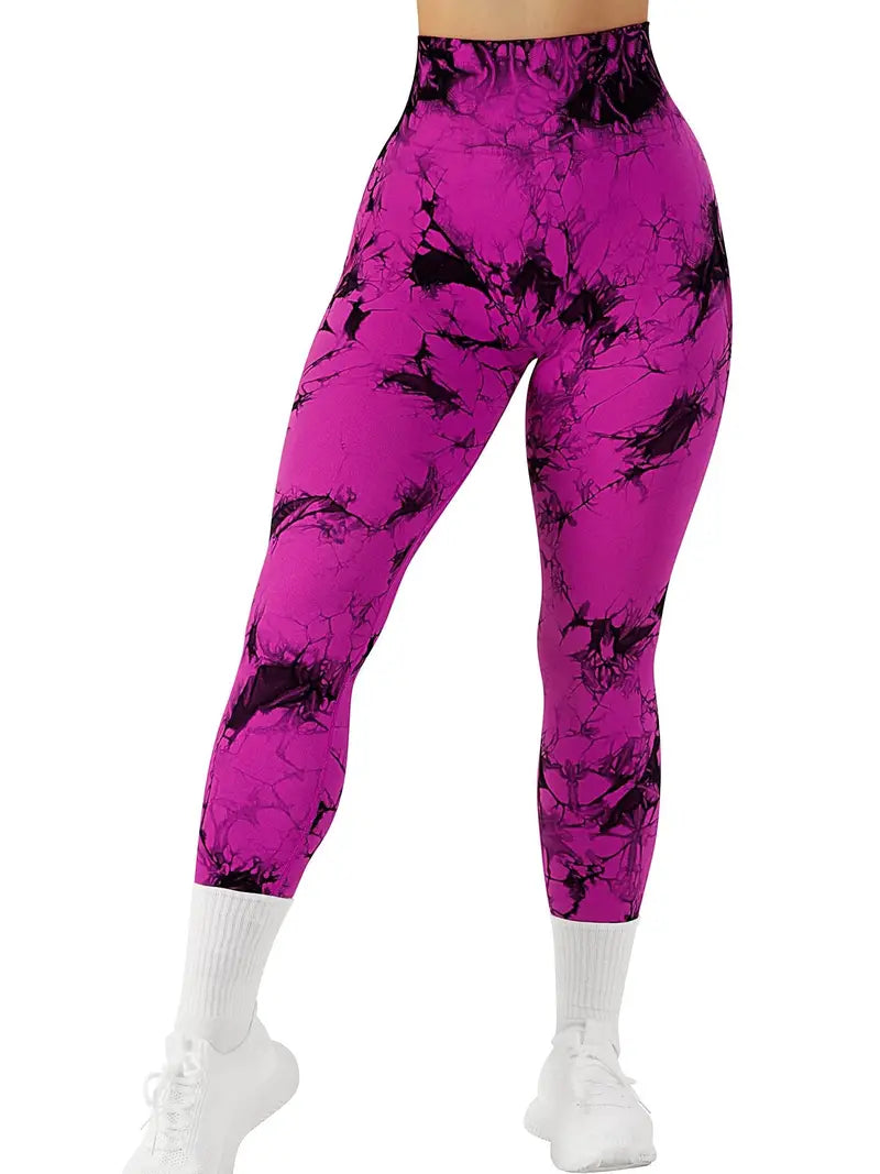 Butt-Lifting Fitness Yoga Pants, Stretchy High Waist Slimming Leggings, Marble / Tie Dye Pattern