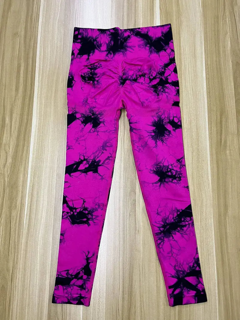 Butt-Lifting Fitness Yoga Pants, Stretchy High Waist Slimming Leggings, Marble / Tie Dye Pattern