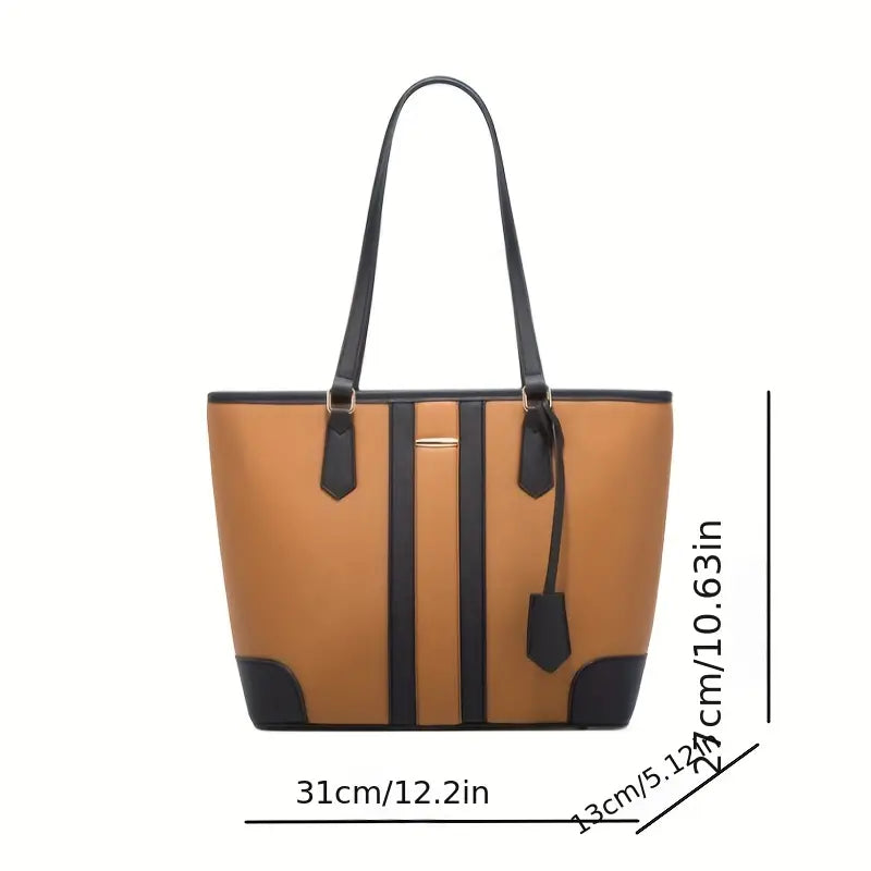 Faux Leather Tote Bag Set, Women's Fashion Tote Bag & Shoulder Bag & Clutch Bag & Card Holder (BROWN BLACK)