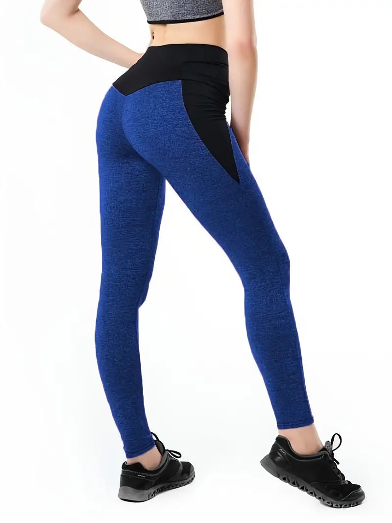 Two Tone Color High Waist Yoga Sports Legging, Butt Lifting Tummy Control Quick Drying Running Fitness Workout Long Pants, Women's Activewear