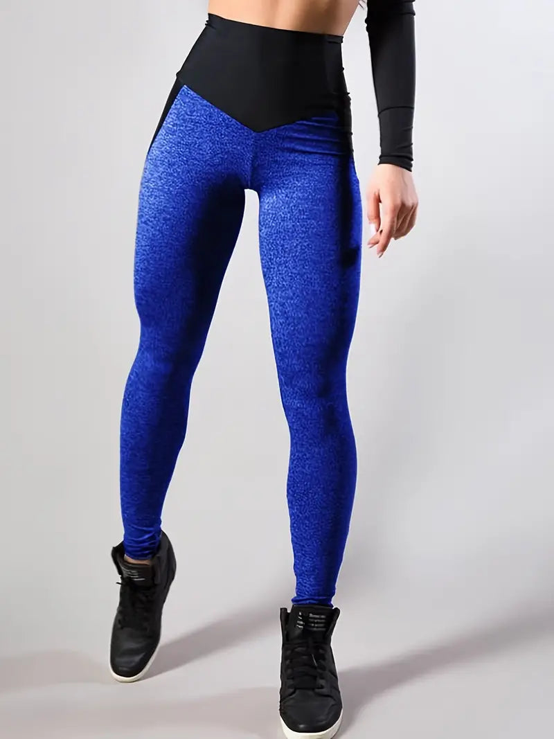 Two Tone Color High Waist Yoga Sports Legging, Butt Lifting Tummy Control Quick Drying Running Fitness Workout Long Pants, Women's Activewear