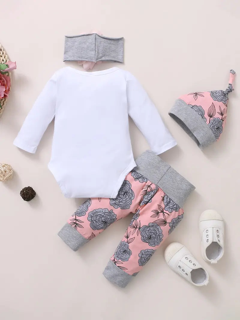 I'M MY DADDY'S GIRL AND MY MOMMY'S WORLD Baby Girl Clothes Baby Romper +Pants + Headband + Hat Outfit Set